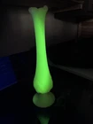 Vintage Fenton glass green satin uranium swung vase GLOWS