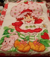 Vintage Strawberry Shortcake w/Kitty Fleece Blanket Handmade 54 X 44
