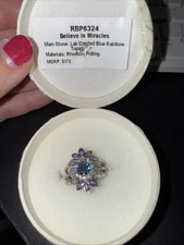 Rbp6324 Believe In Miracles lab created blue rainbow topaz rhodium plated size 7