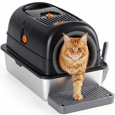 Extra Large Cat Litter Box with Lid, Stainless Steel Litter Box for Big Cats,...