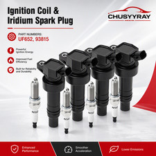4X Spark Plug and Ignition Coil Pack For Kia Rio Soul Hyundai Accent 4Cyl 1.6L