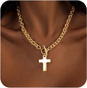 Authentic Cross Necklace for Women Dainty 14K Gold Plated Small Cross Pendant Choker Simpl