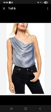 Free People Silver Bell Top con spalline monospalla M Medium lucido metallizzato