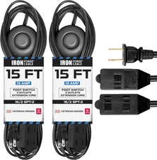 Iron Forge Cable 2 Pack 15 Ft 3 Outlet Black Extension Cord with Foot Switch - 1