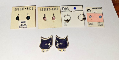 Lot of 5 Stud Robert Rose Clair's Austrain Crystal Black Cats