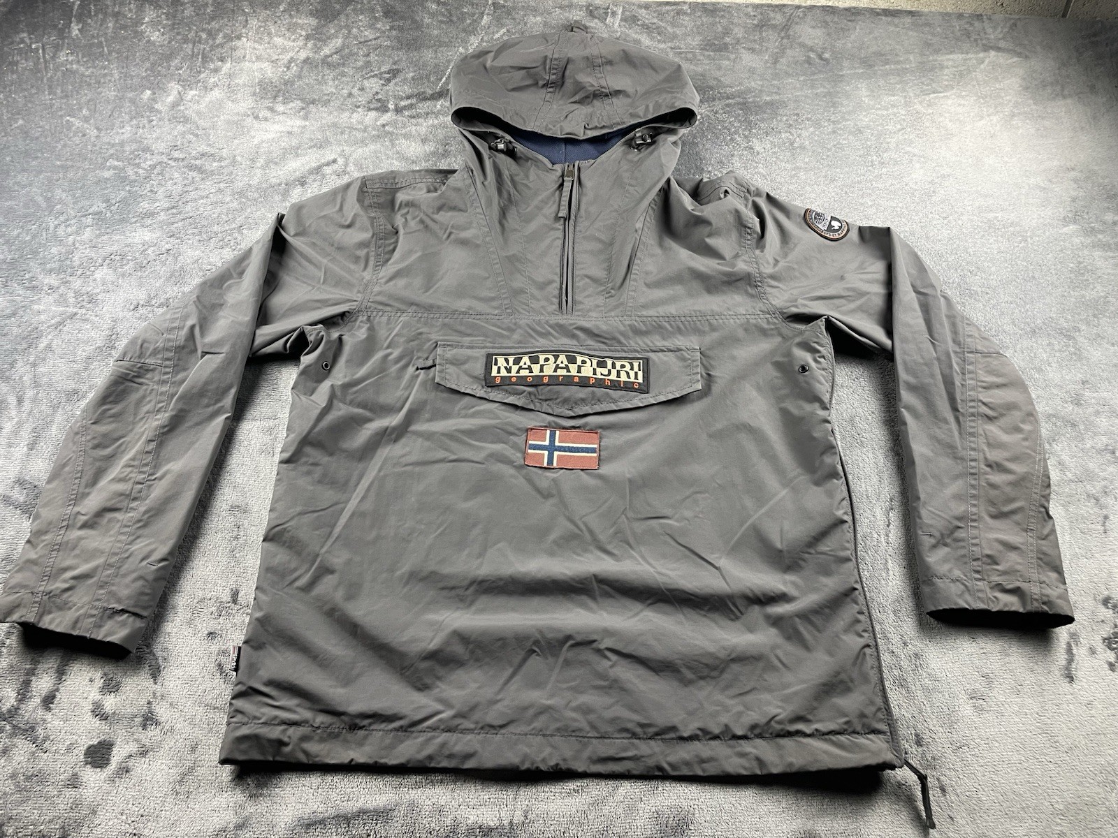 Napapijri Pullover Jacket Mens Xl Grey Anorak Hooded Windbreaker