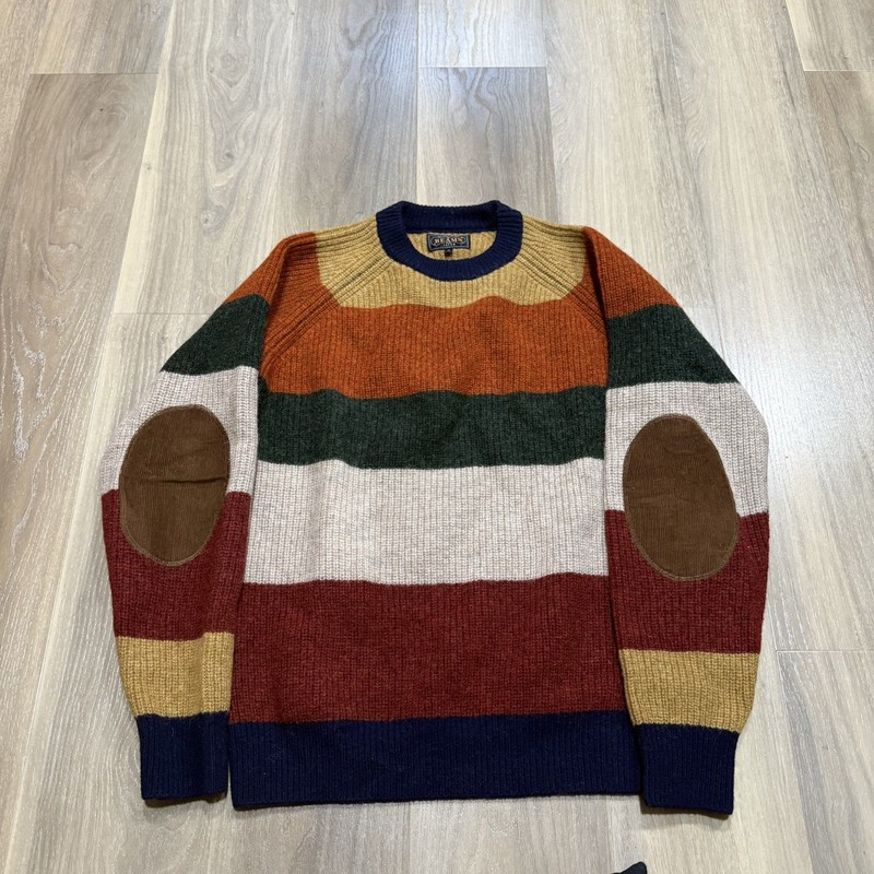 Beams Japan Wool Crewneck Multi Stripe 5G Sweater Mens Size Medium