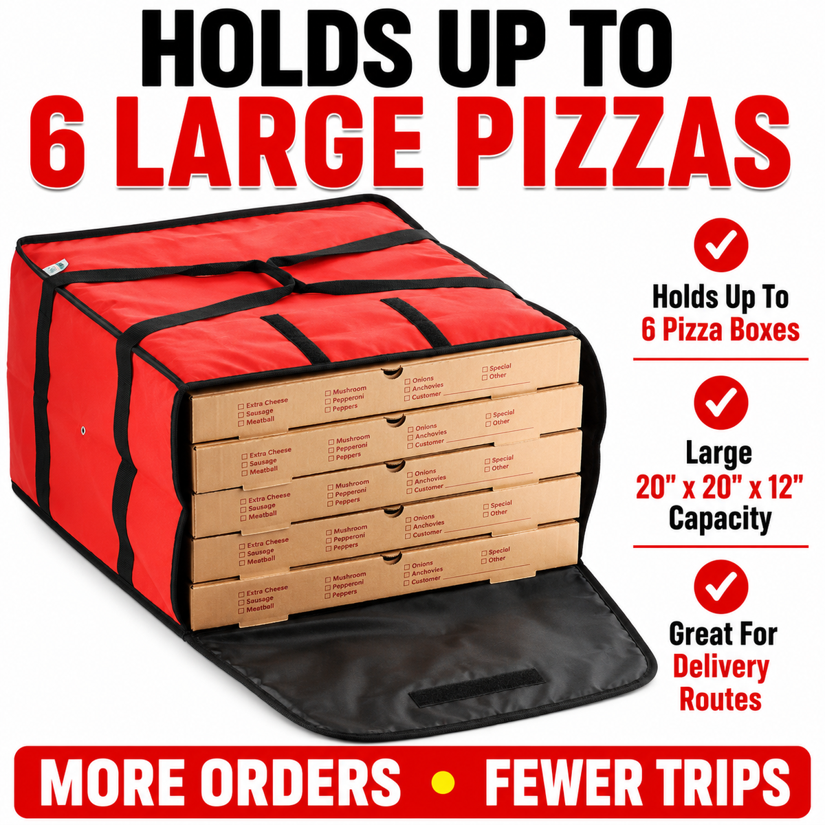 Insulated Pizza Delivery Bag 20x20x12 Hot Food Carrier 1-10 Pack