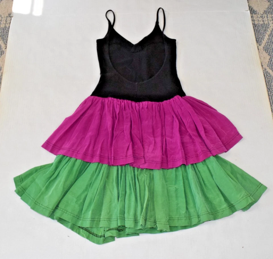 Vintage Betsey Johnson Dress Size S 80s Punk Label Pink Green Tier Rose Made USA - Image 2 of 4