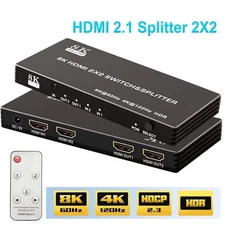 8K 60Hz HDMI 2x2 Switch Splitter HDR HDR10 HDR10+ Dolby Vision HDMI 2.1 Splitter