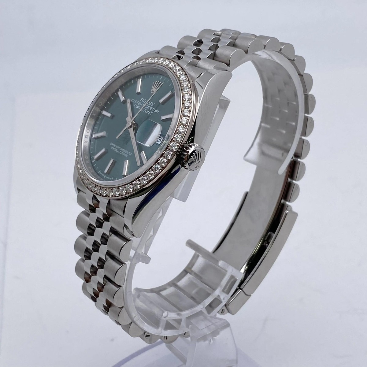 Rolex Datejust 36 Steel Mint Green Dial Diamond Unisex Watch