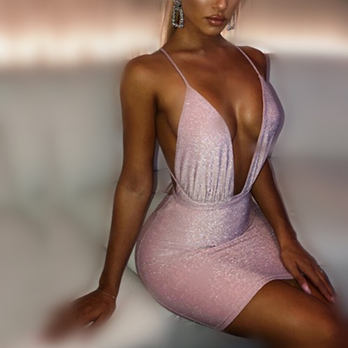 Bodycon Women Mini Dress Sexy Deep V 