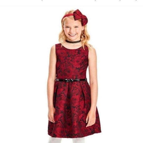 Childrens Palace Girls Dress 12 Burgundy Red Jacquard Floral Holiday Party NWT - Picture 4 of 7
