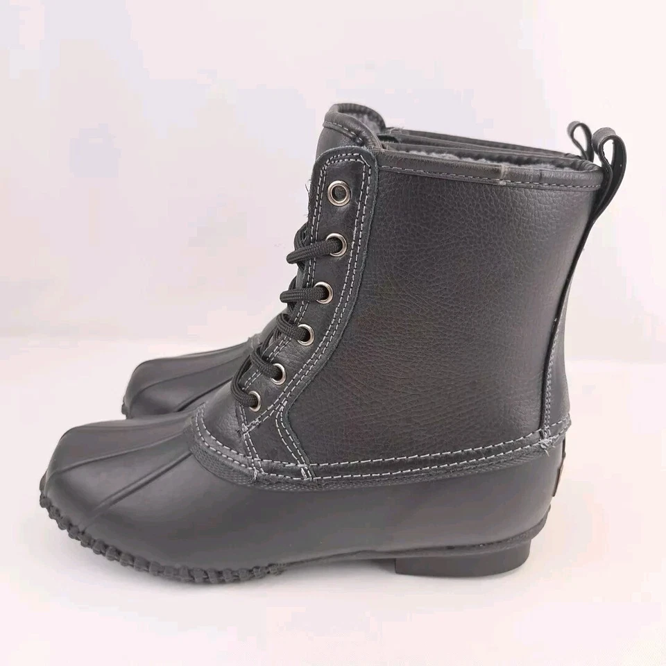 London Fog Womens LFM Sutton Black Leather Size 7 M Duck Waterproof Boots - Image 2 of 4