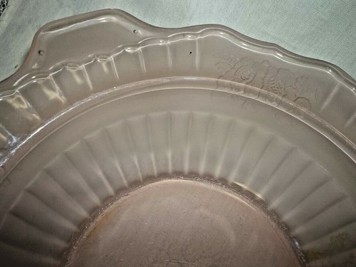 MAYFAIR / OPEN ROSE HANDLED SERVING BOWL PINK FROSTED BY ANCHOR HOCKING GLASS - Picture 3 of 6