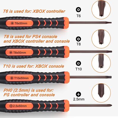 Repair Kit for Xbox One/360/X PS4 PS3 PS5, PH0 T6 T8 T10 Torx