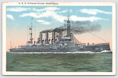 Postcard USS Armored Cruiser Washington On The Open Sea