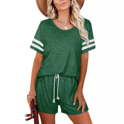 Women Shorts Sets Crew Neck Two Piece Outfit Ladies Loose Fit Short Sleeve - Picture 5 of 13