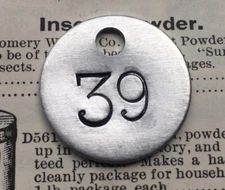 Number 39 Tag Aluminum Metal Numbered Keychain Stamped Token Fob Check