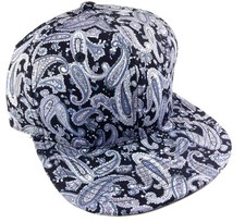 BLACK GREY FLORAL PAISLEY ALL OVER PRINT SNAPBACK HAT CAP RETRO BANDANA PRINT