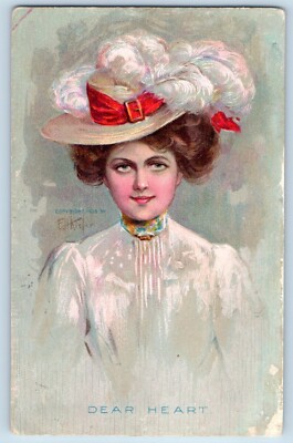 E H Kiefer Signed Artist Postcard Pretty Woman Big Hat Dear Heart Reardan WA