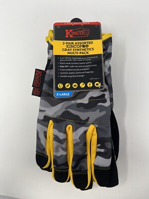 2-Pair Assorted KincoPro Gray Synthetics Multi-Pack Men's Work Gloves - Size XL 