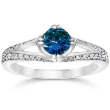 1 1/6ct   Treated Blue Diamond Pave Engagement Ring White Gold