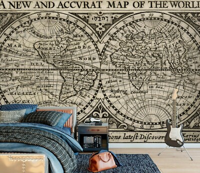 3D Dark Grey A626 World Map Wallpaper Wall Mural Removable Self-adhesive Amy