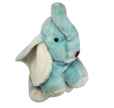 18'' VINTAGE BABY BLUE & WHITE ELEPHANT RED HEART MOUTH STUFFED ANIMAL PLUSH TOY