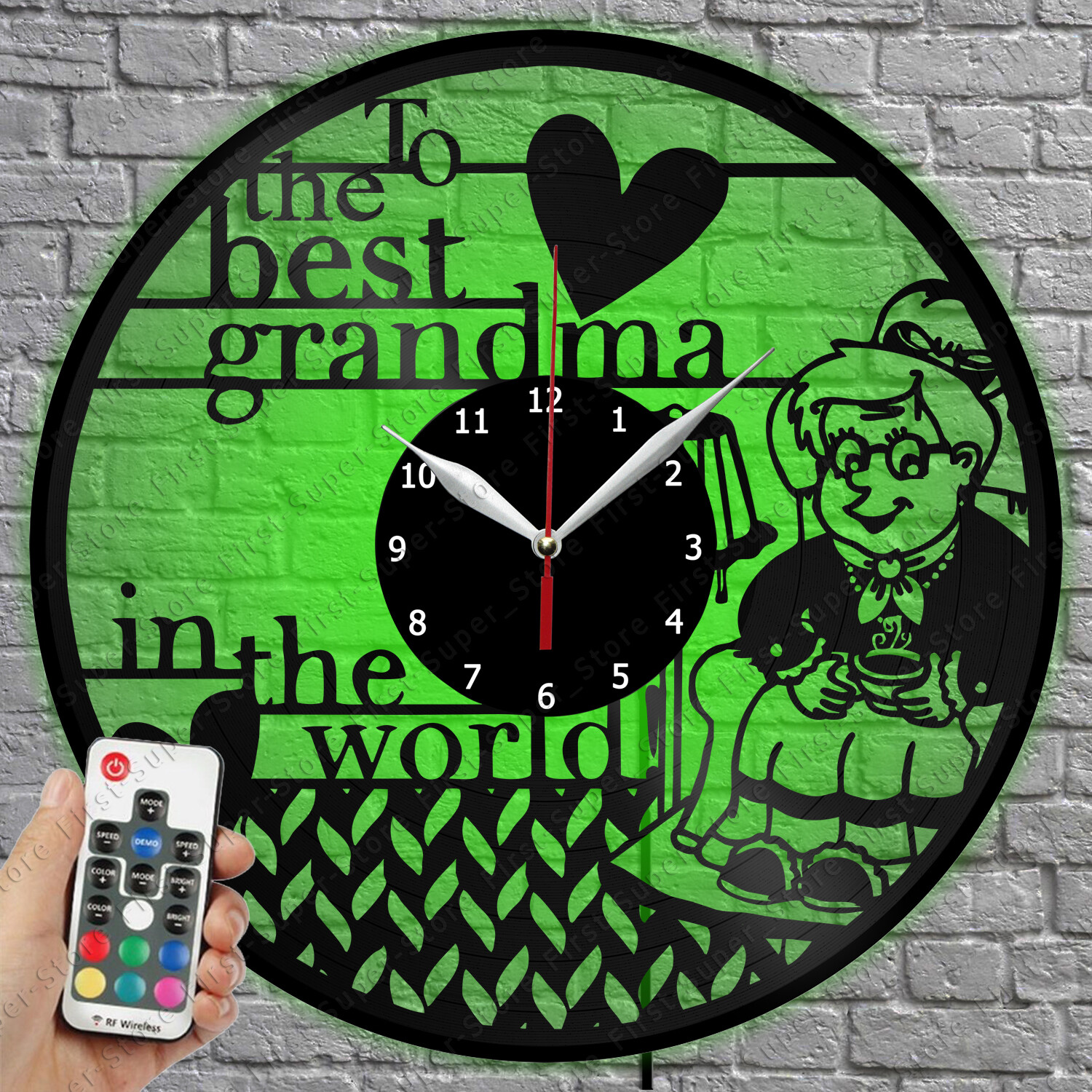 Vintage Vinyl Record LED Wall Clock with Grandchildren Design 1665