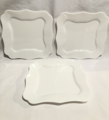 Thin White Opal Glass-Scalloped/Square 8  Salad Plate Set (Qty.3)