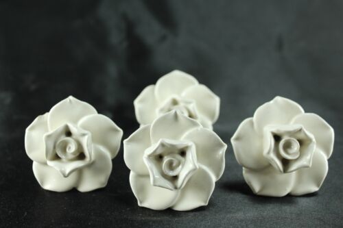 Handmade Weiße Blume Keramik Türknauf: Vintage Stil, Selten, Set Mit 4 Teile - Zdjęcie 1 z 12