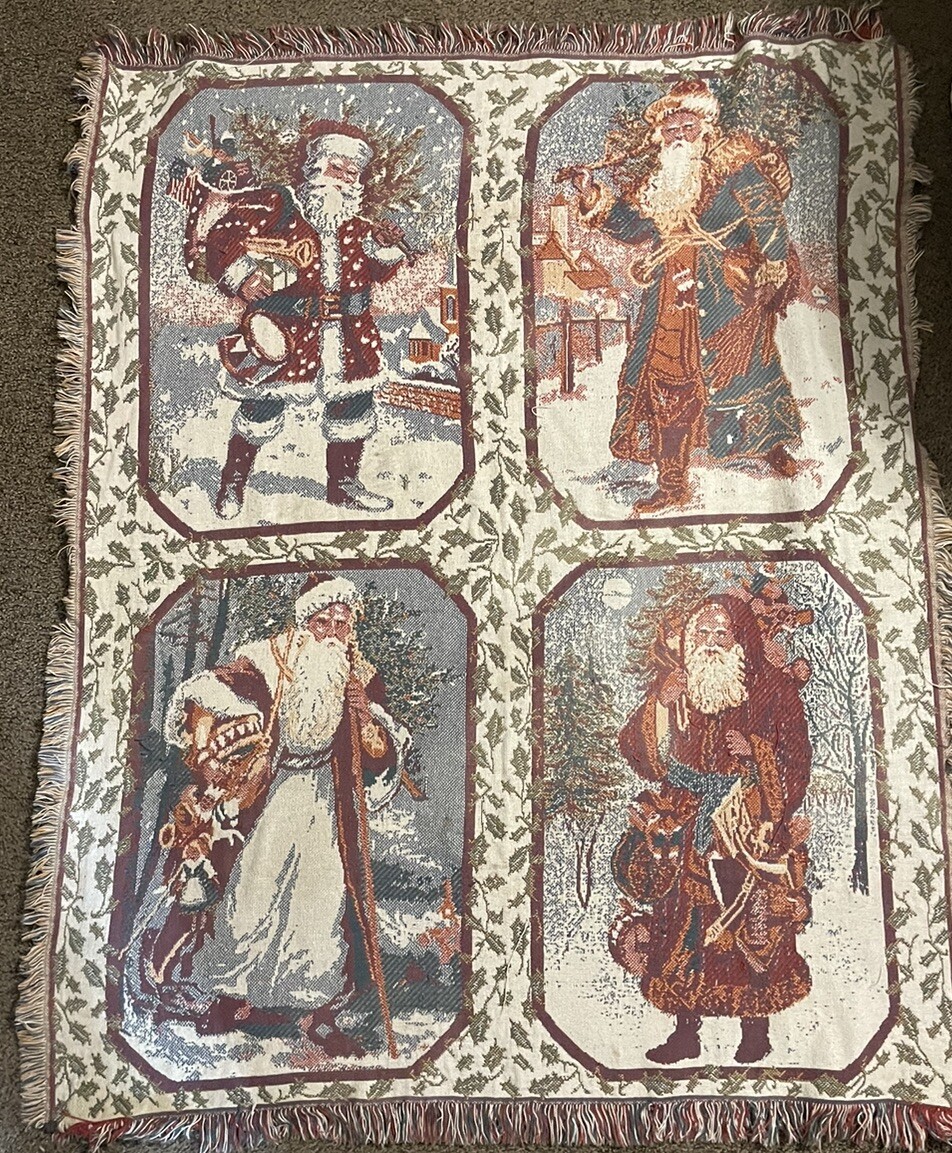 Goodwin Weavers Cotton Throw Blanket Old World Christmas Santas