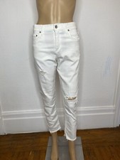 AGOLDE Isabel Mid Rise Prism White Distressed Raw Hem Slim Jeans Sz 24 USA Made