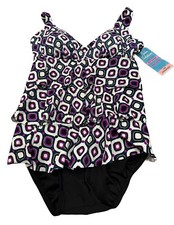 NEW Swim Solutions Jewels Printed Tiered One-Piece Swimsuit Size 8 NWT