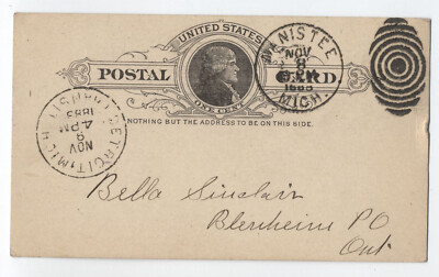 #ad #ad 1888 Manistee MI postal card to Canada SR.267 $4.50