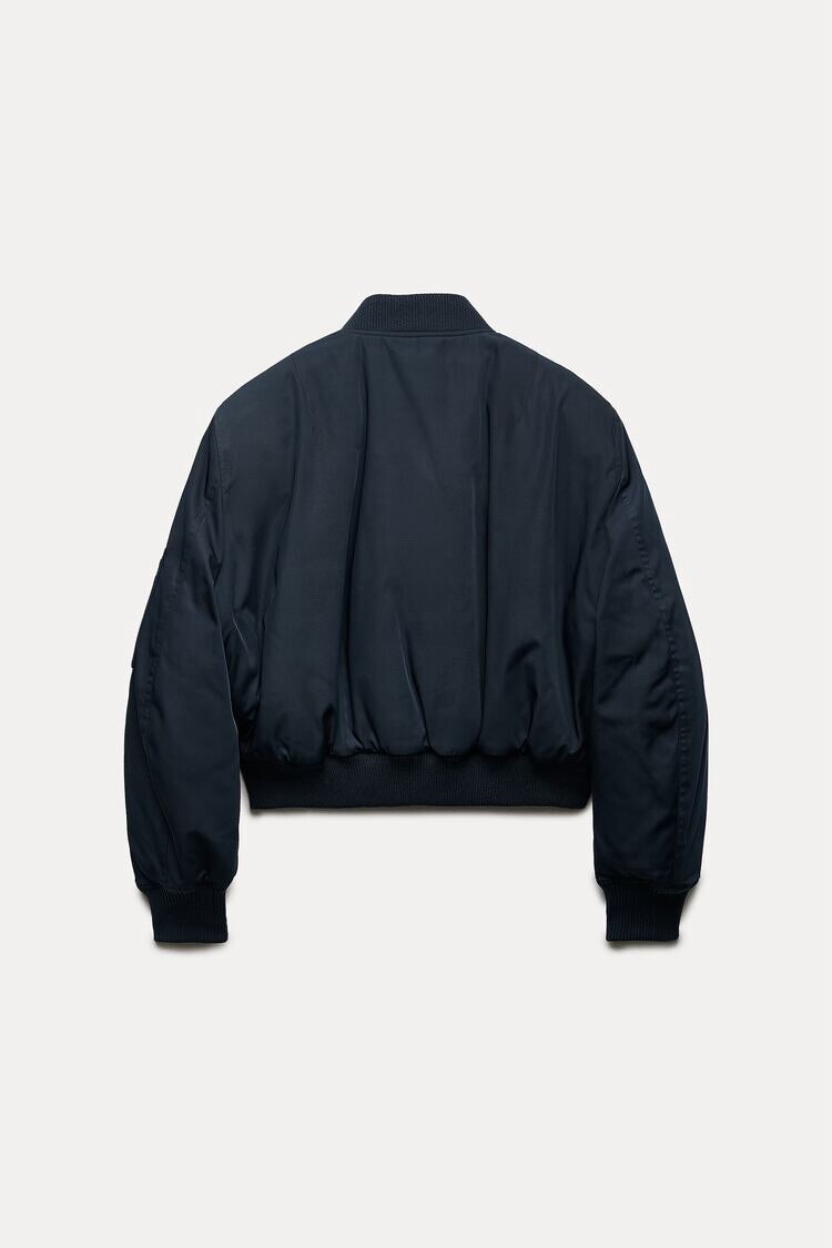 Zara Women's cropped bomber Zw collection 7522/276 Navy Blue