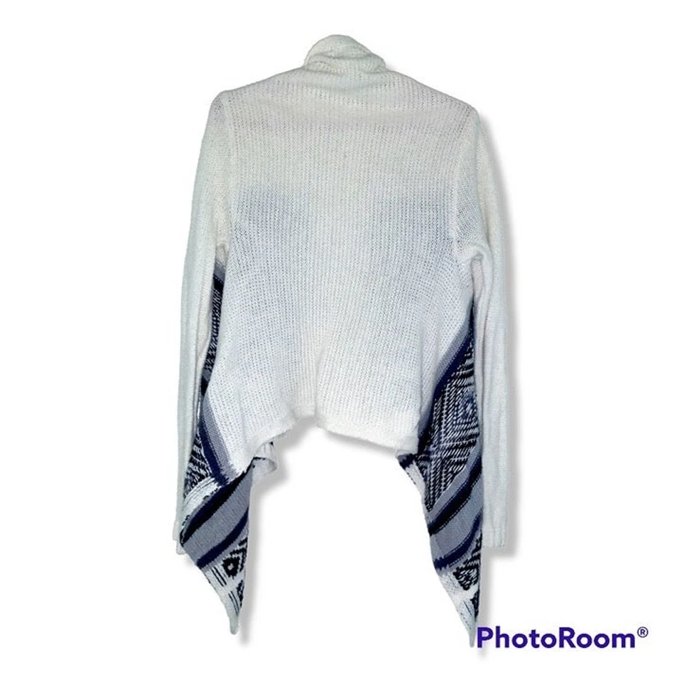 Cárdigan tejido cascada Route 66 - mediano 7/8 - blanco y negro - recortado - abierto - azteca Foto 2 de 4