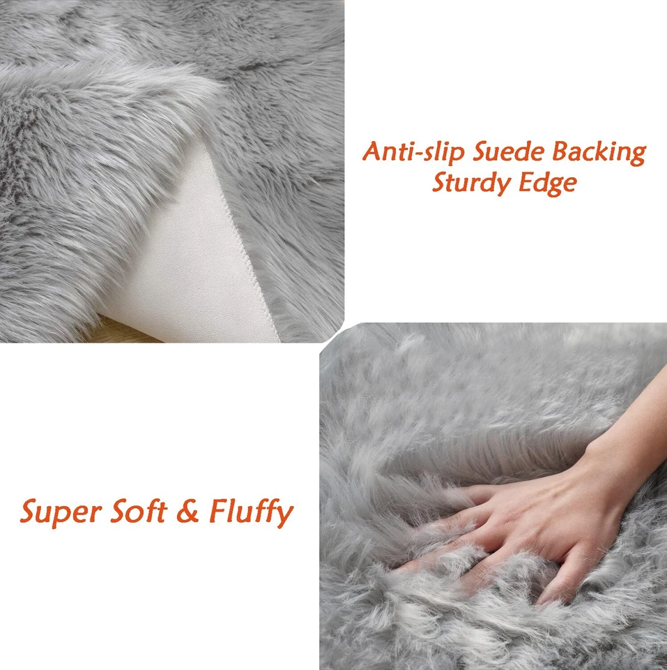 Alfombra gris esponjosa alfombra de piel sintética peluda difusa alfombra de piel de oveja para sala de estar dormitorio Foto 4 de 4