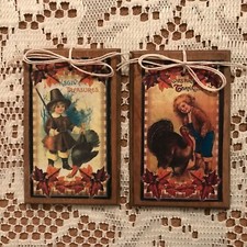 5  NEW  Wooden Handcrafted THANKSGIVING Ornaments - HangTags - GiftTags SetD
