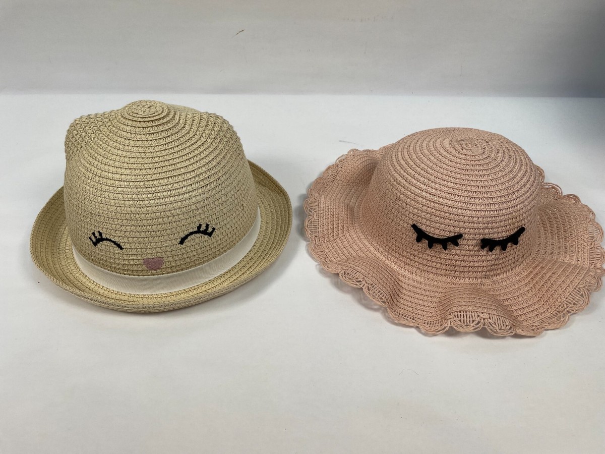 Womens Lot of 2 Wide Brim Sun Hat Beige Pink Beach UPF 50+  display picture 2