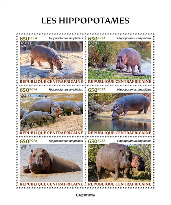 2023/01 - CENTRAL AFRICAN - HIPPOPOTAMUS 6V complet set MNH ** | eBay