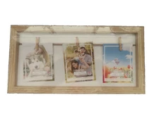 Family Maid Wooden 3 Photo Frame With hanging rope 11.9" x 6" #57506  NEW