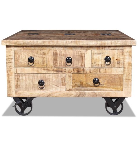 Tavolino da Salotto in Legno di Mango Grezzo 70x70x40 cm - Foto 4 di 16