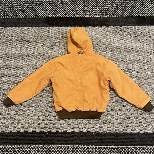 Berne Apparel Jacket Hood Lined Coat Zip Tan Work Wear Canvas Farm Youth Sz 6-8 - Picture 2 of 11