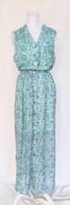 Alice Through the Looking Glass Large Floral Maxi Dress Sleeveless Green Blue