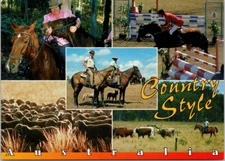 Australia Country Style Horses Jumping Ranching Cattle Sheep Unused Postcard C9