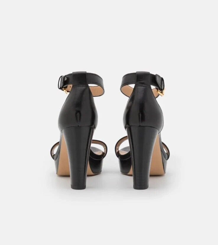 Tacones Lauren Ralph Lauren Sylvia plataforma de cuero negro punta abierta para mujer talla 11B Foto 3 de 4