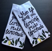 Set of 2 New Cotton Kitchen Towels When Life Gives You Lemons Make Lemonade