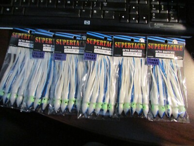 4¾'' x 30 NEW Supertackle #1450 MARSATAK - Salmon Hoochies - UV White  Blue